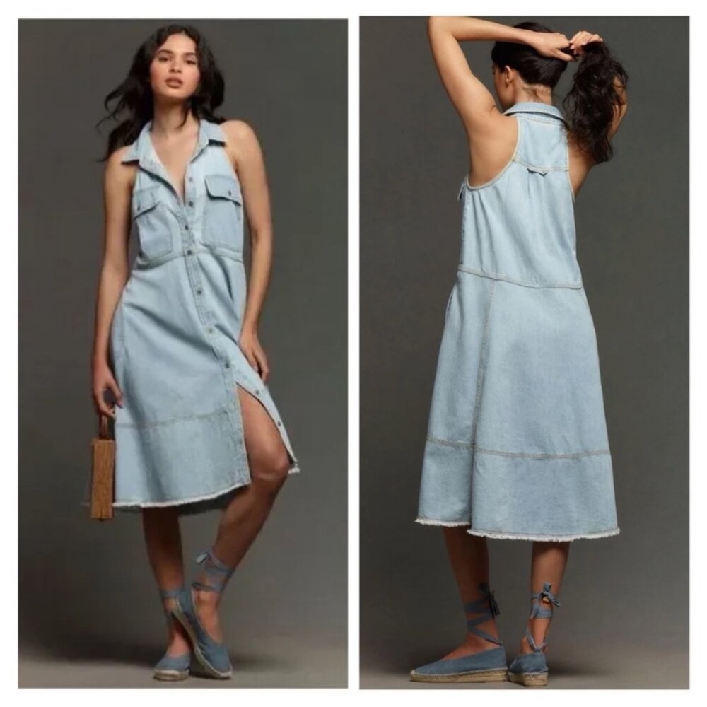 Anthropologie Pilcro Sleeveless Halter Swing Midi denim Dress sz small